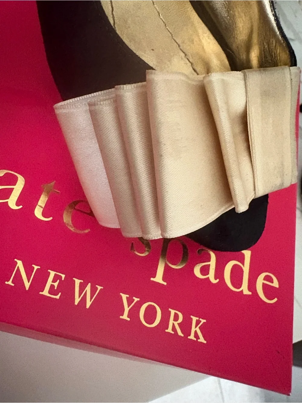 kate spade Black Slingback Heels with Cream Bow Accent
